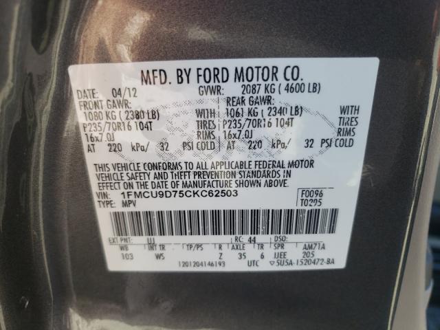 Photo 9 VIN: 1FMCU9D75CKC62503 - FORD ESCAPE XLT 