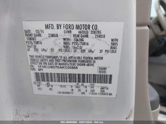 Photo 8 VIN: 1FMCU9D76AKC50566 - FORD ESCAPE 