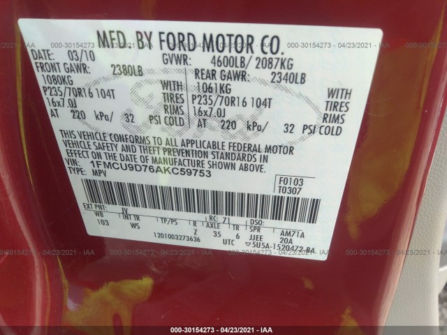 Photo 8 VIN: 1FMCU9D76AKC59753 - FORD ESCAPE 