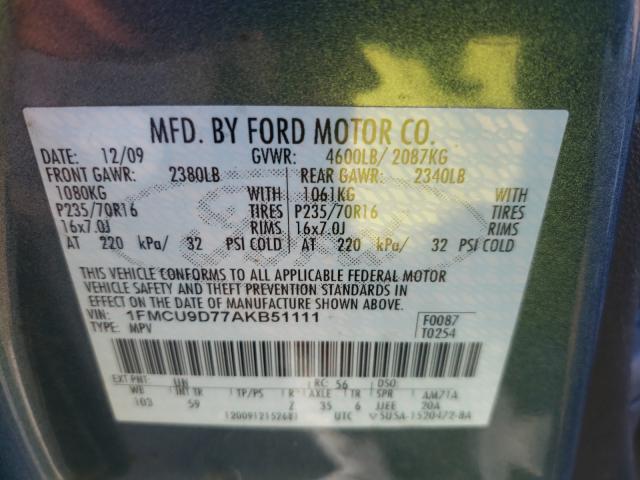 Photo 9 VIN: 1FMCU9D77AKB51111 - FORD ESCAPE XLT 