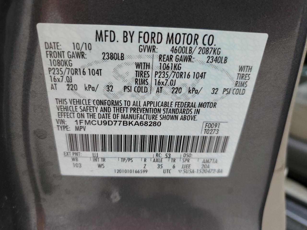 Photo 11 VIN: 1FMCU9D77BKA68280 - FORD ESCAPE 