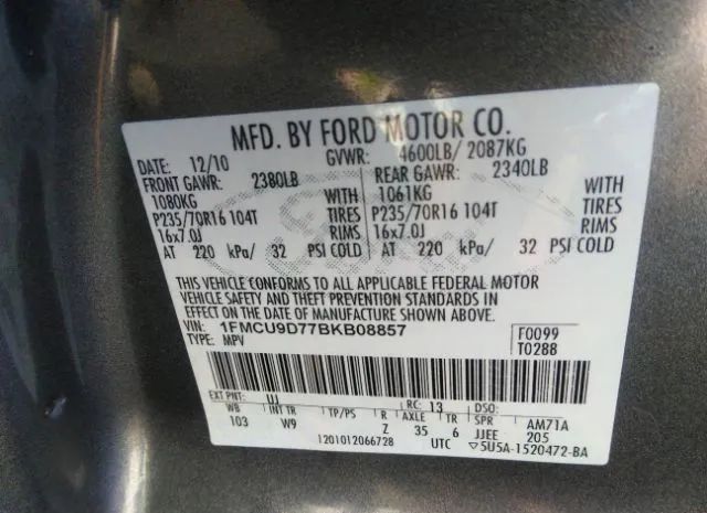 Photo 8 VIN: 1FMCU9D77BKB08857 - FORD ESCAPE 