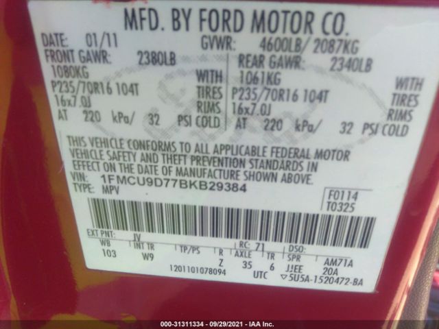 Photo 8 VIN: 1FMCU9D77BKB29384 - FORD ESCAPE 