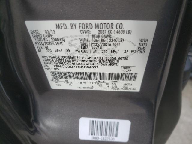 Photo 9 VIN: 1FMCU9D77CKC54869 - FORD ESCAPE XLT 