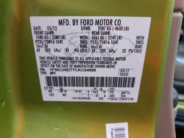 Photo 12 VIN: 1FMCU9D77CKC54998 - FORD ESCAPE XLT 