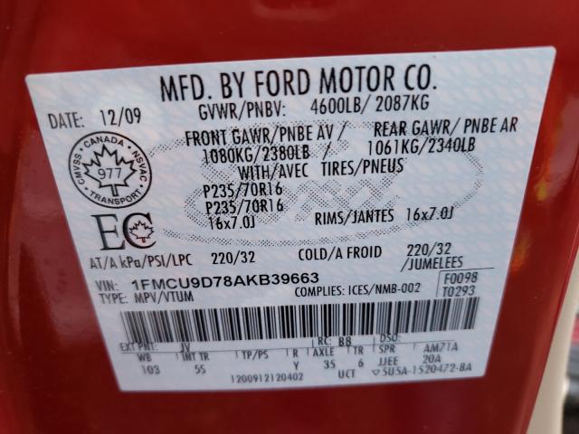 Photo 9 VIN: 1FMCU9D78AKB39663 - FORD ESCAPE XLT 