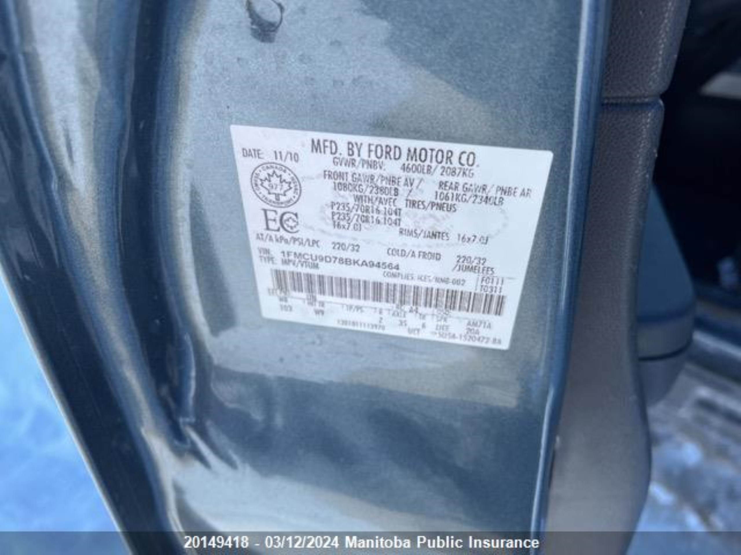 Photo 8 VIN: 1FMCU9D78BKA94564 - FORD ESCAPE 