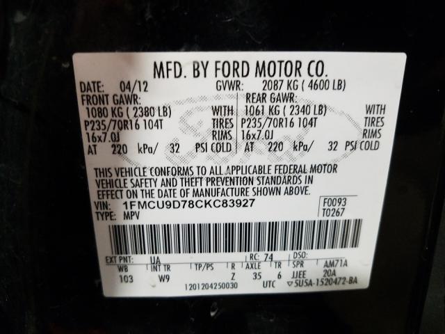 Photo 9 VIN: 1FMCU9D78CKC83927 - FORD ESCAPE XLT 