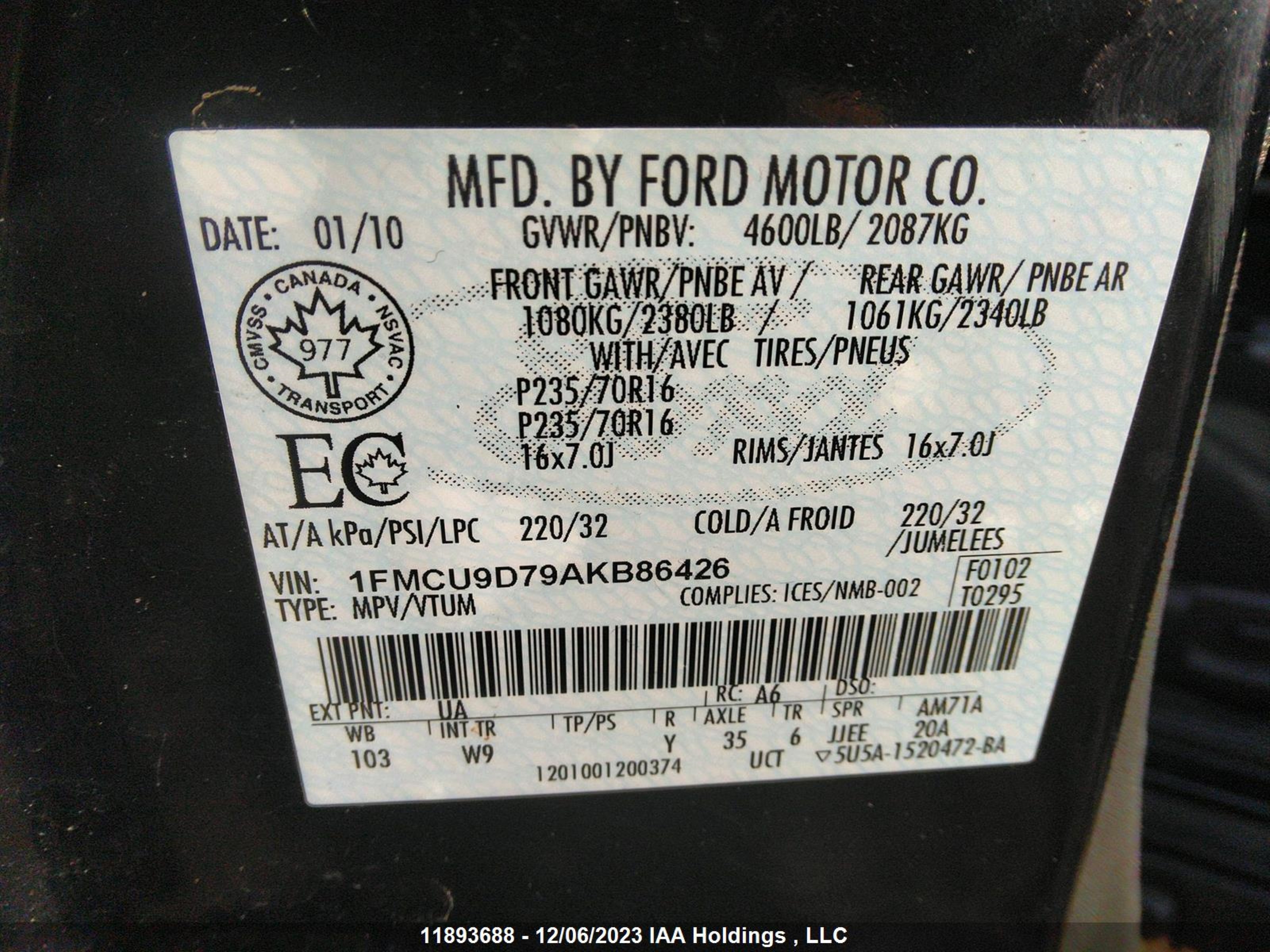 Photo 8 VIN: 1FMCU9D79AKB86426 - FORD ESCAPE 