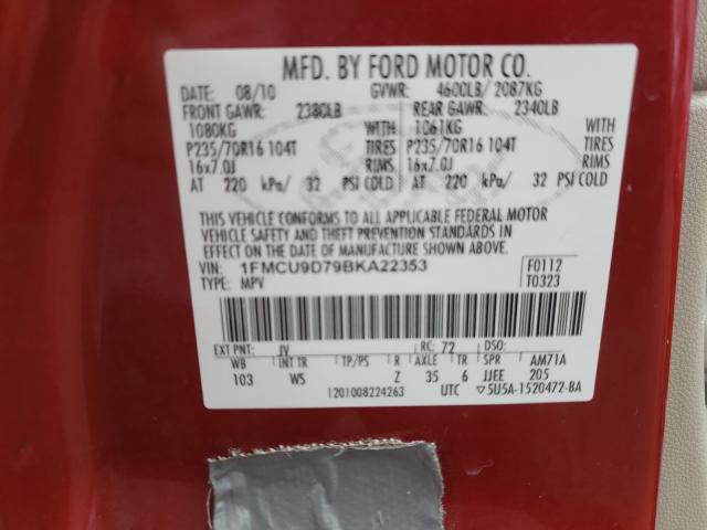 Photo 9 VIN: 1FMCU9D79BKA22353 - FORD ESCAPE XLT 