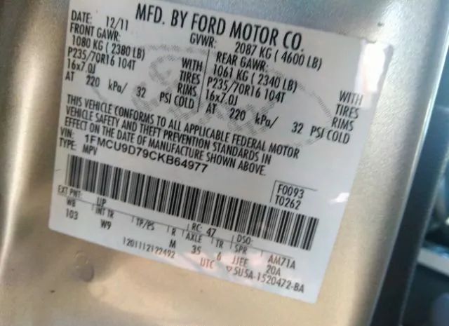 Photo 8 VIN: 1FMCU9D79CKB64977 - FORD ESCAPE 