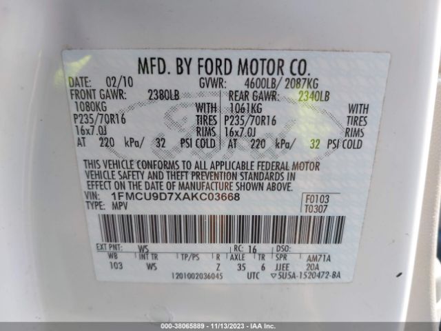 Photo 8 VIN: 1FMCU9D7XAKC03668 - FORD ESCAPE 