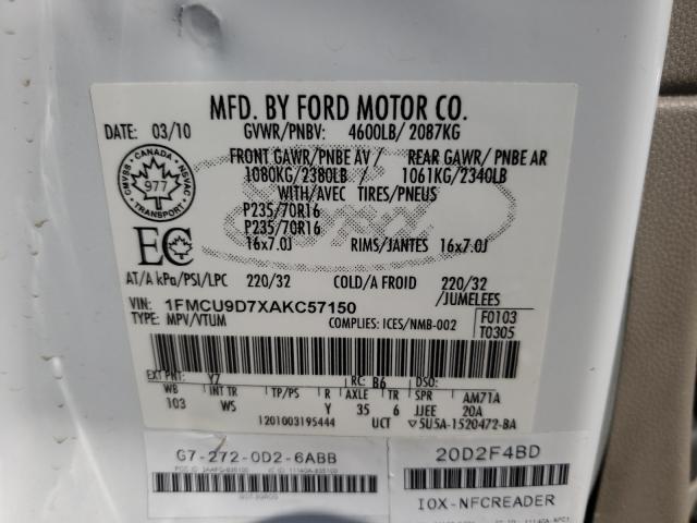 Photo 9 VIN: 1FMCU9D7XAKC57150 - FORD ESCAPE XLT 