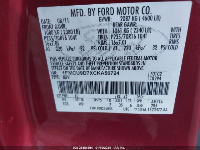 Photo 8 VIN: 1FMCU9D7XCKA56724 - FORD ESCAPE 