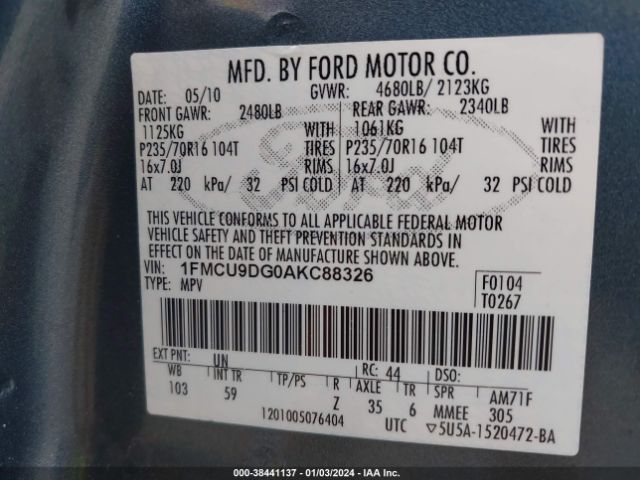 Photo 8 VIN: 1FMCU9DG0AKC88326 - FORD ESCAPE 