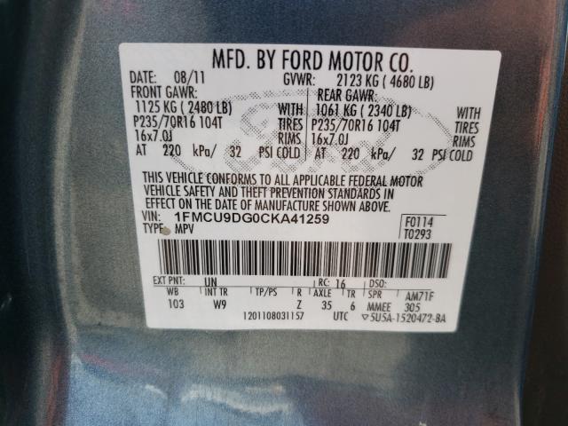 Photo 9 VIN: 1FMCU9DG0CKA41259 - FORD ESCAPE XLT 