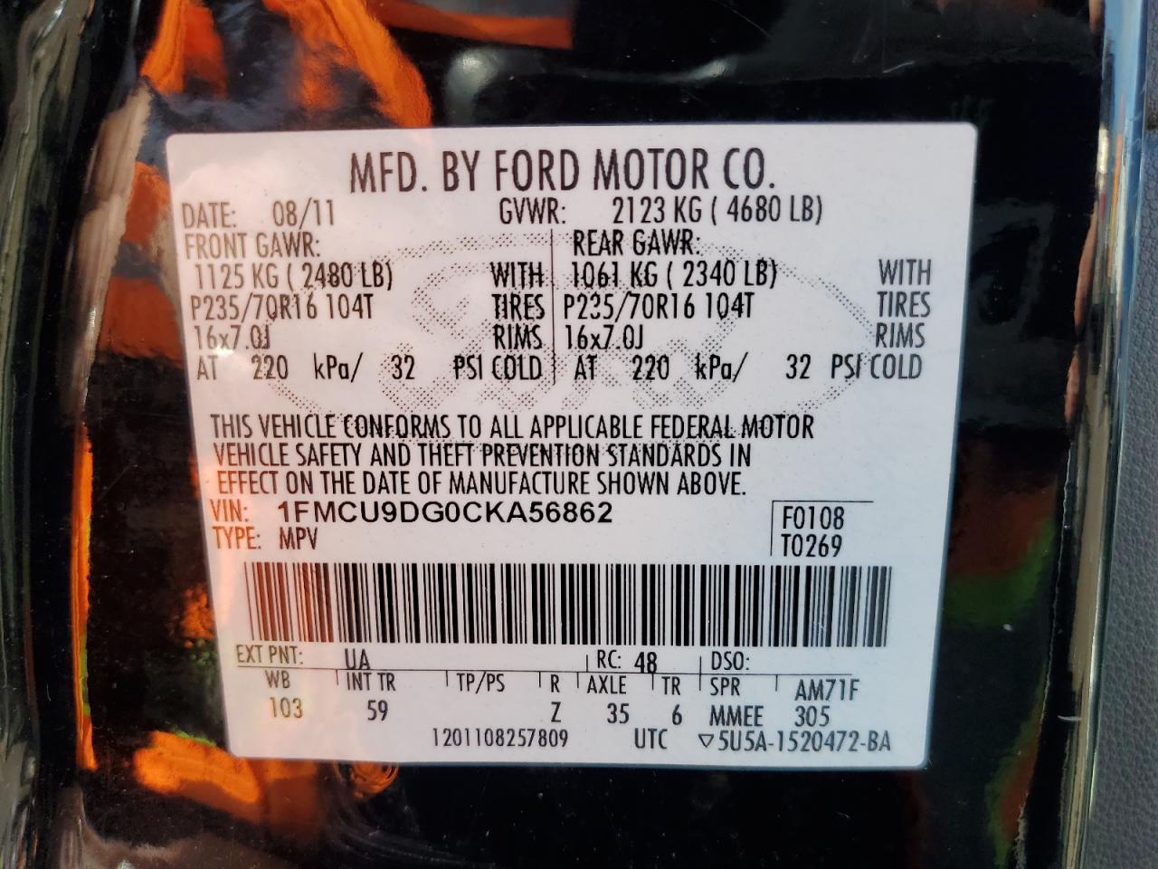 Photo 11 VIN: 1FMCU9DG0CKA56862 - FORD ESCAPE 