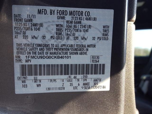 Photo 9 VIN: 1FMCU9DG0CKB40101 - FORD ESCAPE XLT 