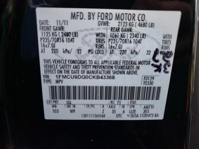 Photo 9 VIN: 1FMCU9DG0CKB43368 - FORD ESCAPE XLT 