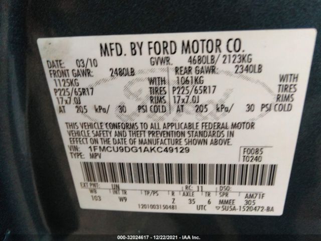 Photo 8 VIN: 1FMCU9DG1AKC49129 - FORD ESCAPE 