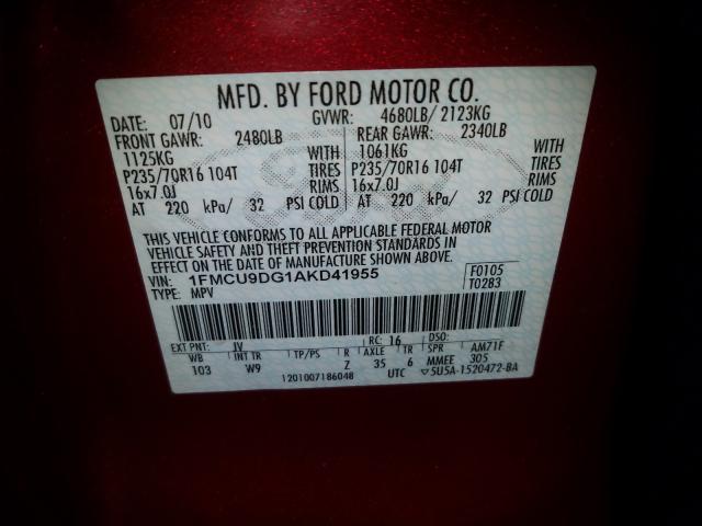 Photo 9 VIN: 1FMCU9DG1AKD41955 - FORD ESCAPE XLT 