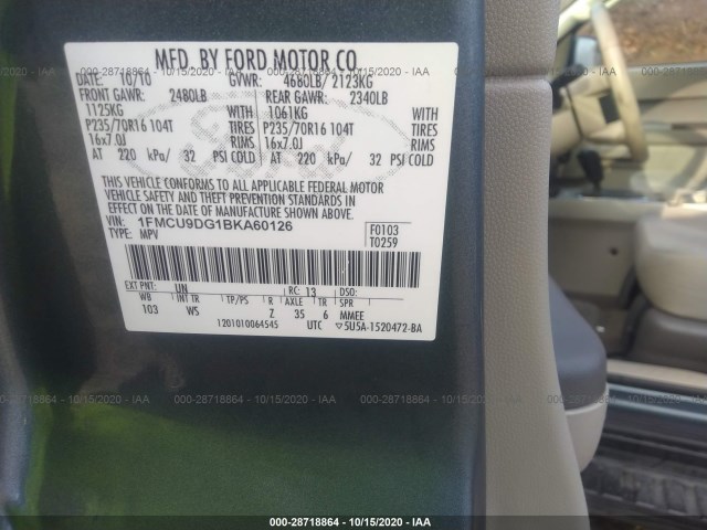 Photo 8 VIN: 1FMCU9DG1BKA60126 - FORD ESCAPE 