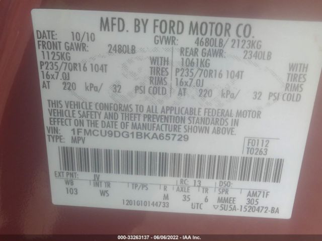 Photo 8 VIN: 1FMCU9DG1BKA65729 - FORD ESCAPE 