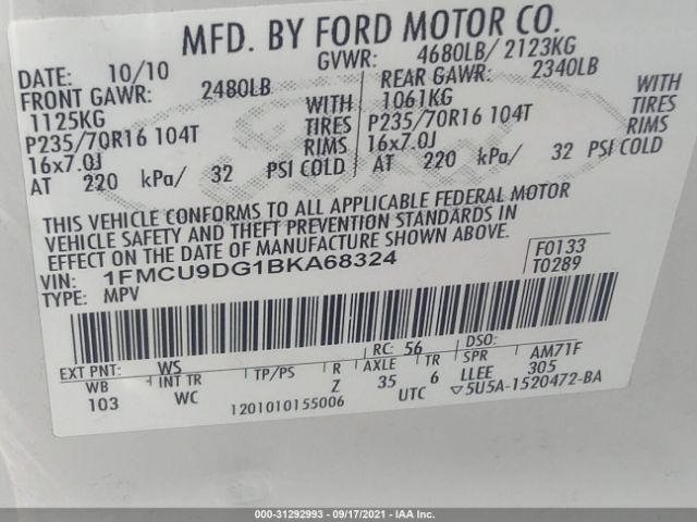 Photo 8 VIN: 1FMCU9DG1BKA68324 - FORD ESCAPE 