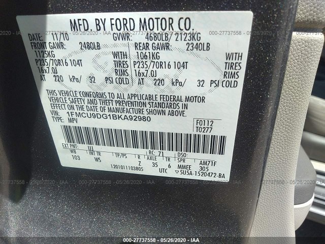 Photo 8 VIN: 1FMCU9DG1BKA92980 - FORD ESCAPE 