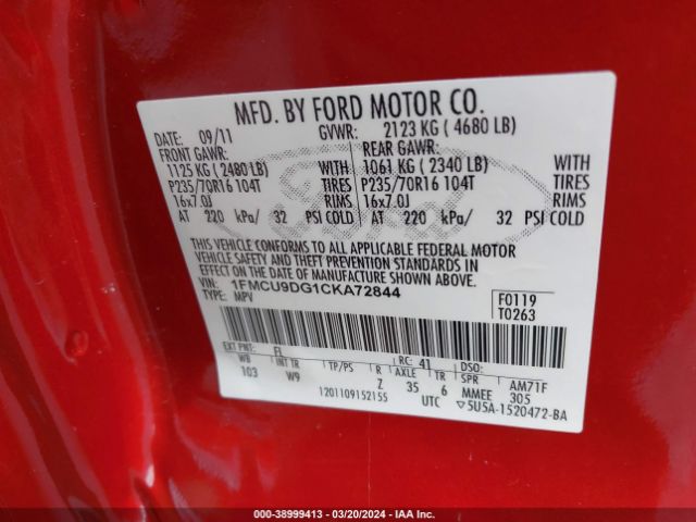 Photo 8 VIN: 1FMCU9DG1CKA72844 - FORD ESCAPE 