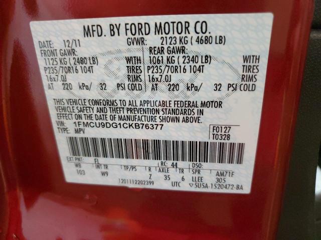 Photo 13 VIN: 1FMCU9DG1CKB76377 - FORD ESCAPE XLT 