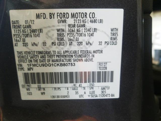 Photo 9 VIN: 1FMCU9DG1CKB80753 - FORD ESCAPE XLT 