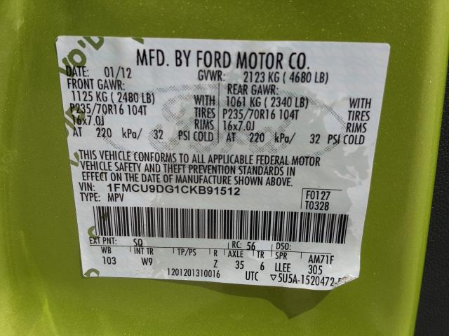 Photo 9 VIN: 1FMCU9DG1CKB91512 - FORD ESCAPE XLT 