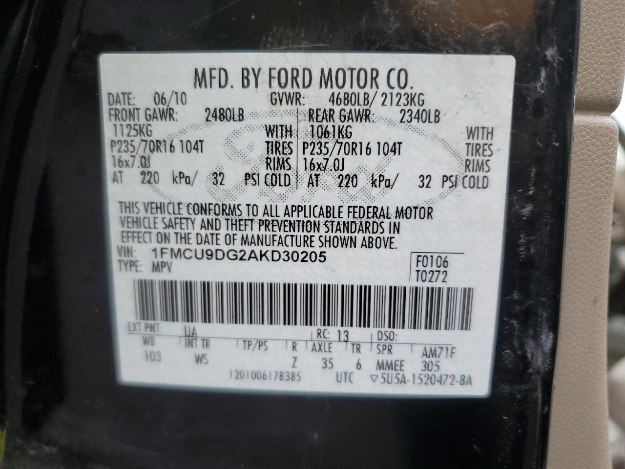 Photo 12 VIN: 1FMCU9DG2AKD30205 - FORD ESCAPE 