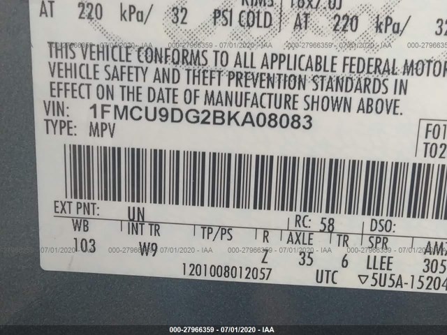 Photo 8 VIN: 1FMCU9DG2BKA08083 - FORD ESCAPE 