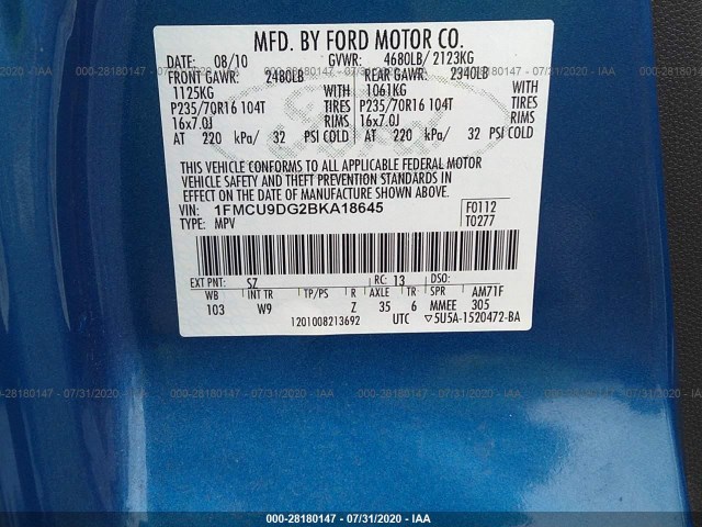 Photo 8 VIN: 1FMCU9DG2BKA18645 - FORD ESCAPE 