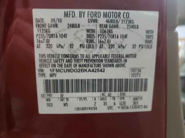 Photo 9 VIN: 1FMCU9DG2BKA42542 - FORD ESCAPE XLT 