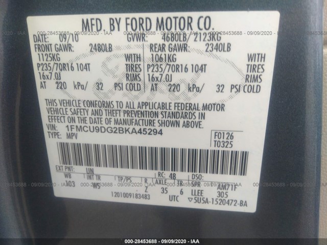 Photo 8 VIN: 1FMCU9DG2BKA45294 - FORD ESCAPE 