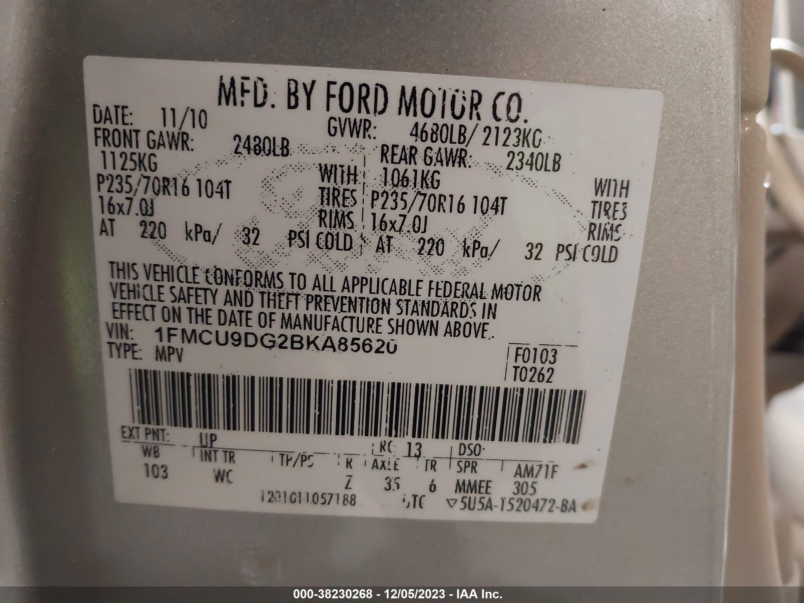 Photo 8 VIN: 1FMCU9DG2BKA85620 - FORD ESCAPE 