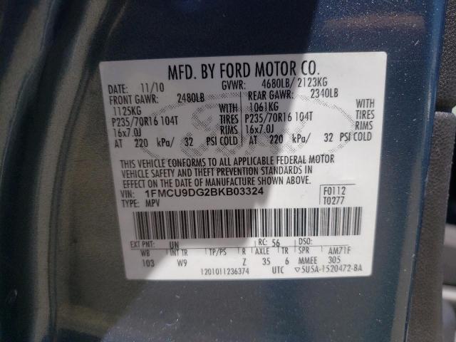 Photo 9 VIN: 1FMCU9DG2BKB03324 - FORD ESCAPE XLT 