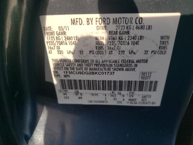 Photo 9 VIN: 1FMCU9DG2BKC01737 - FORD ESCAPE XLT 