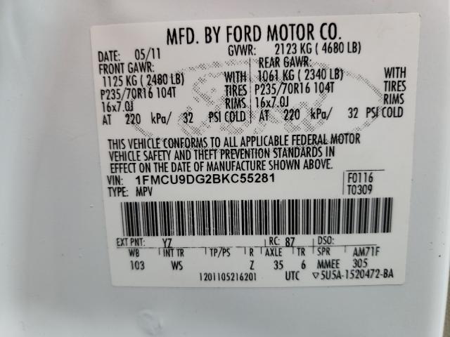 Photo 9 VIN: 1FMCU9DG2BKC55281 - FORD ESCAPE XLT 