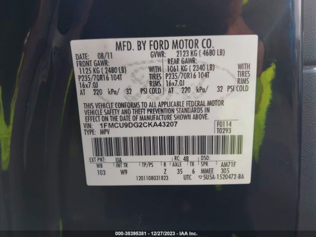 Photo 8 VIN: 1FMCU9DG2CKA43207 - FORD ESCAPE 