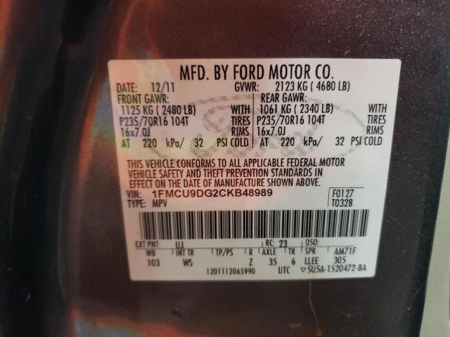 Photo 9 VIN: 1FMCU9DG2CKB48989 - FORD ESCAPE XLT 