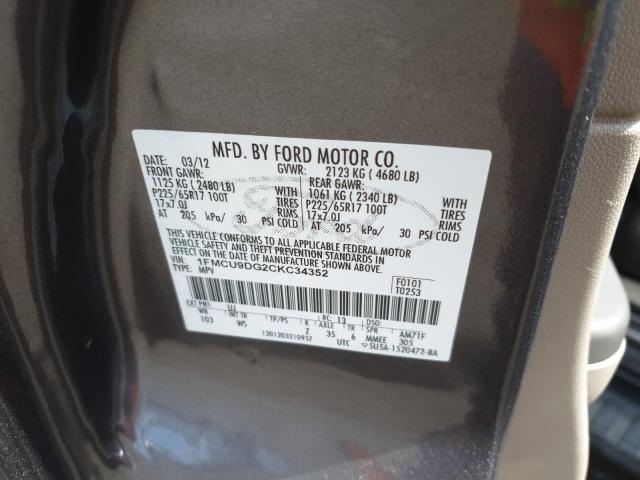 Photo 9 VIN: 1FMCU9DG2CKC34352 - FORD ESCAPE XLT 