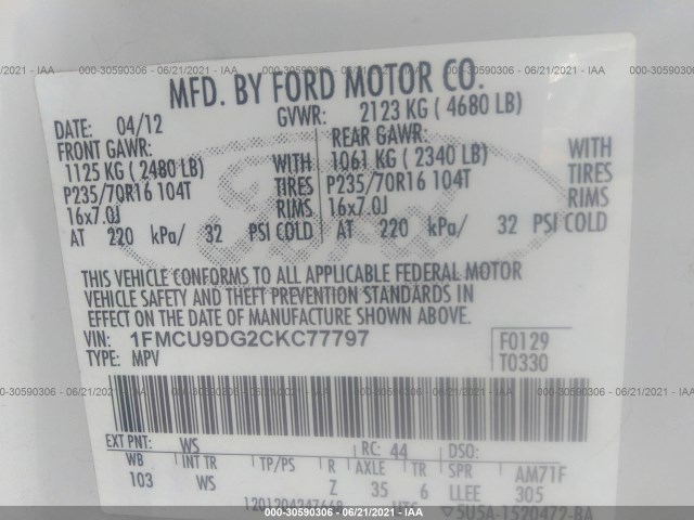 Photo 8 VIN: 1FMCU9DG2CKC77797 - FORD ESCAPE 