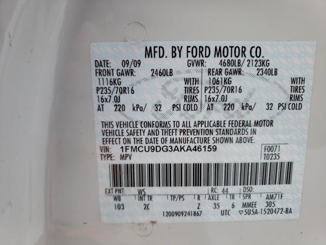 Photo 9 VIN: 1FMCU9DG3AKA46159 - FORD ESCAPE XLT 