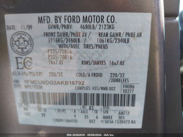 Photo 8 VIN: 1FMCU9DG3AKB16792 - FORD ESCAPE 