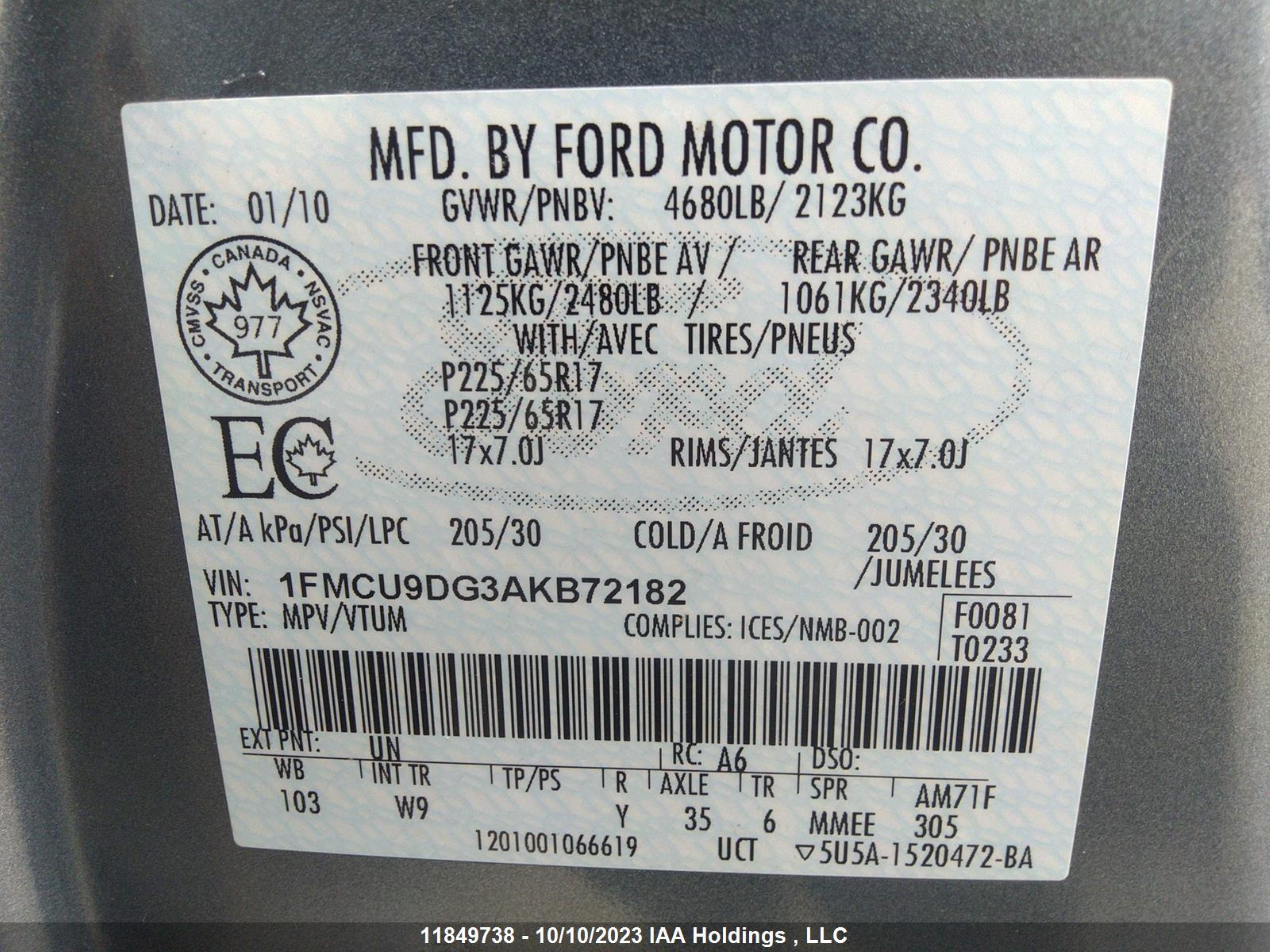 Photo 8 VIN: 1FMCU9DG3AKB72182 - FORD ESCAPE 