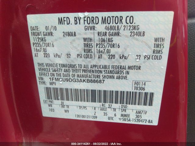 Photo 8 VIN: 1FMCU9DG3AKB88687 - FORD ESCAPE 